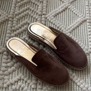 Prada Brown Suede Mule Espadrilles
